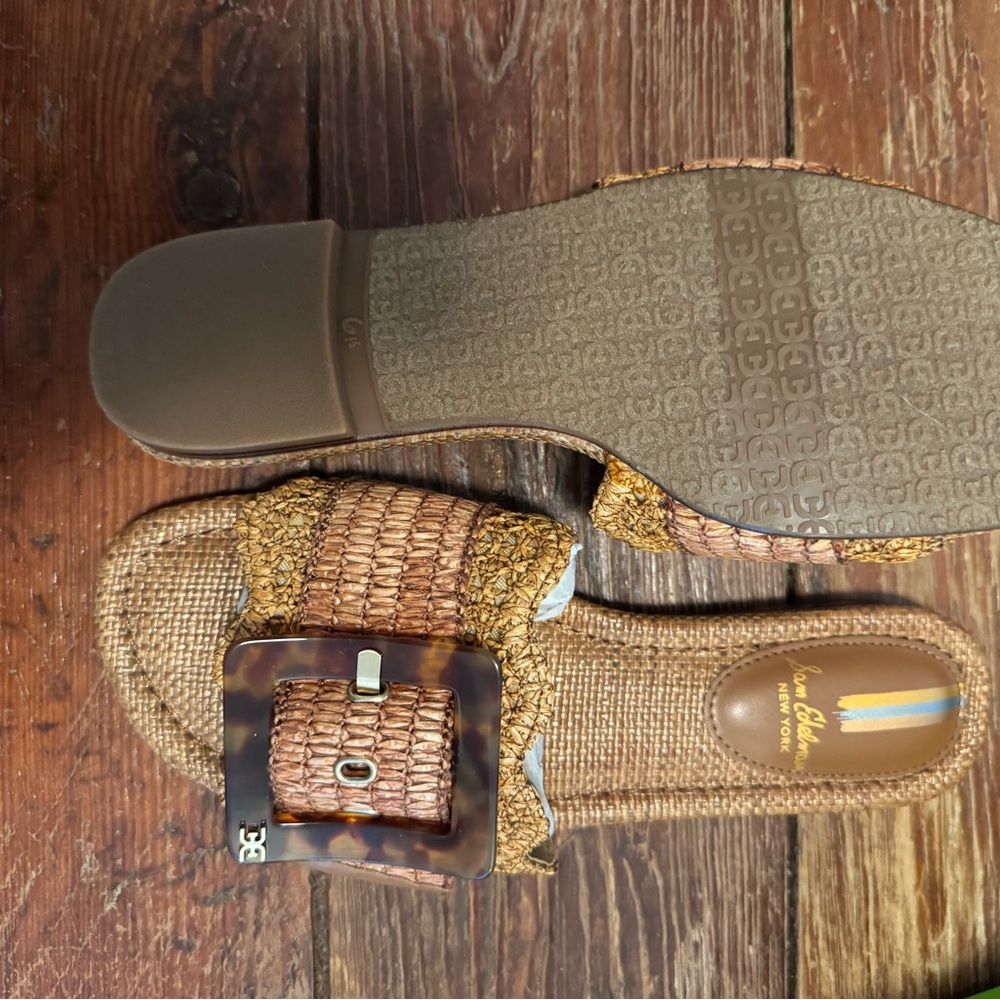 Sam Edelman Tan Woven Sandals with Tortoise Buckle - Picture 2 of 3